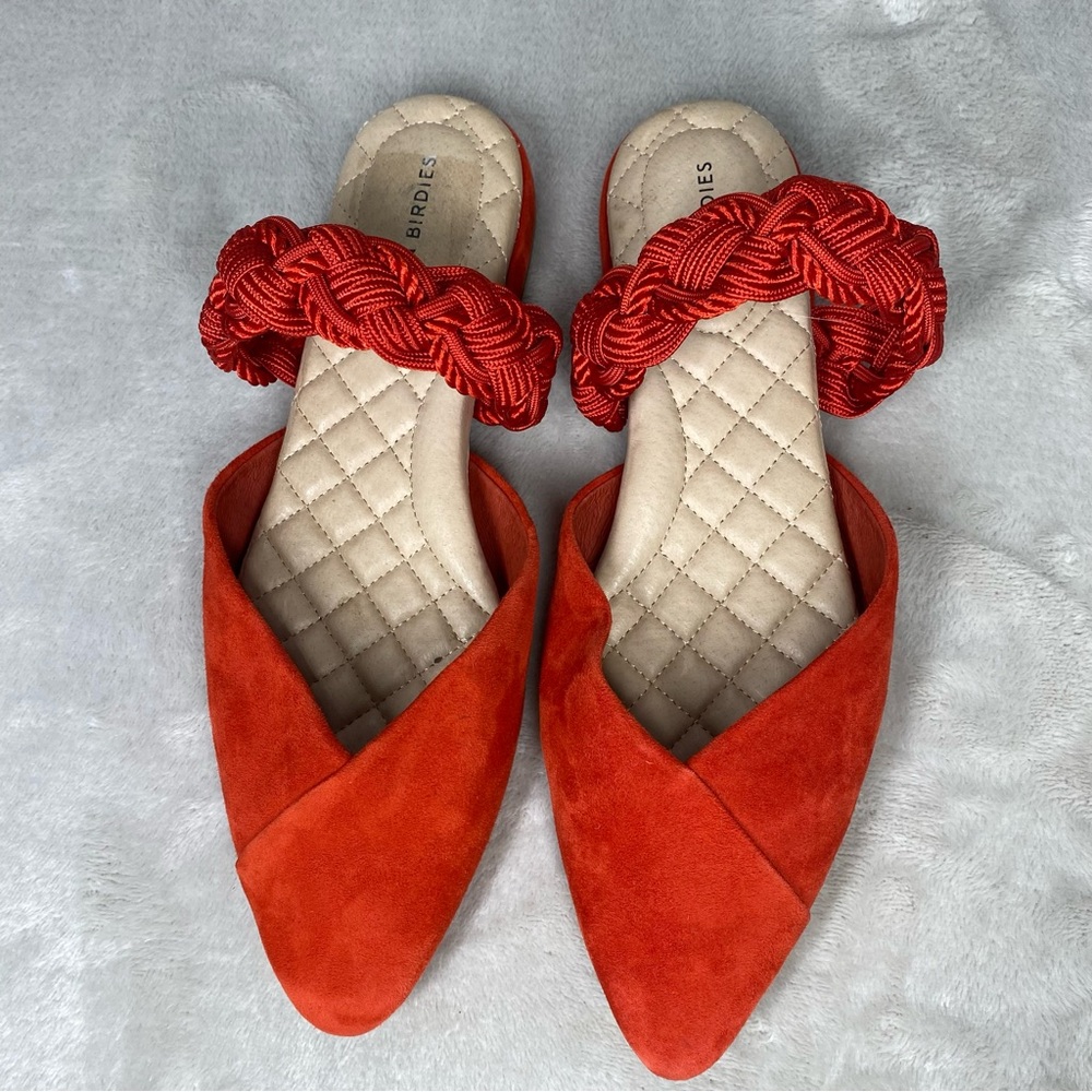 Birdies Red Braided Strap Suede Pointed-Toe Flats